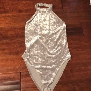 Forever 21 Silver Velvet High Neck Bodysuit
